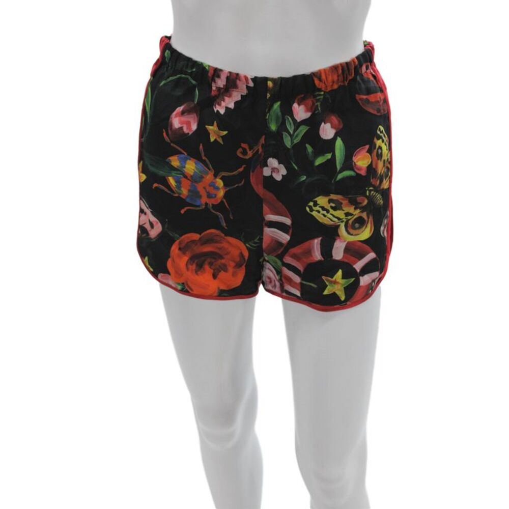 Gucci Womens Hot Pants 100% Silk Black Floral Pull On Size 38